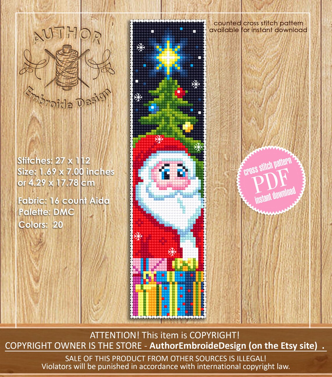 Christmas Bookmark Cross Stitch Pattern Download PDF Handmade Bookmark ...