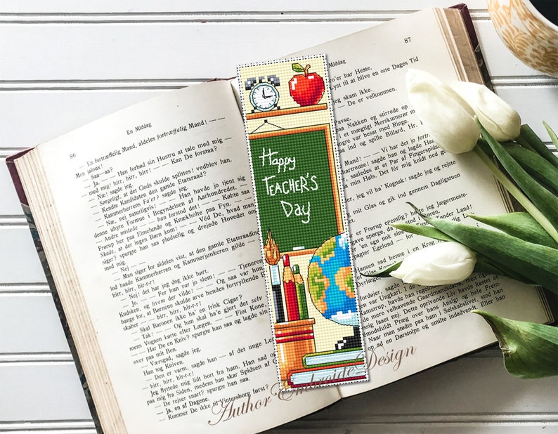 Teacher Bookmark Cross Stitch Pattern Download PDF Happy Teachers Day ...