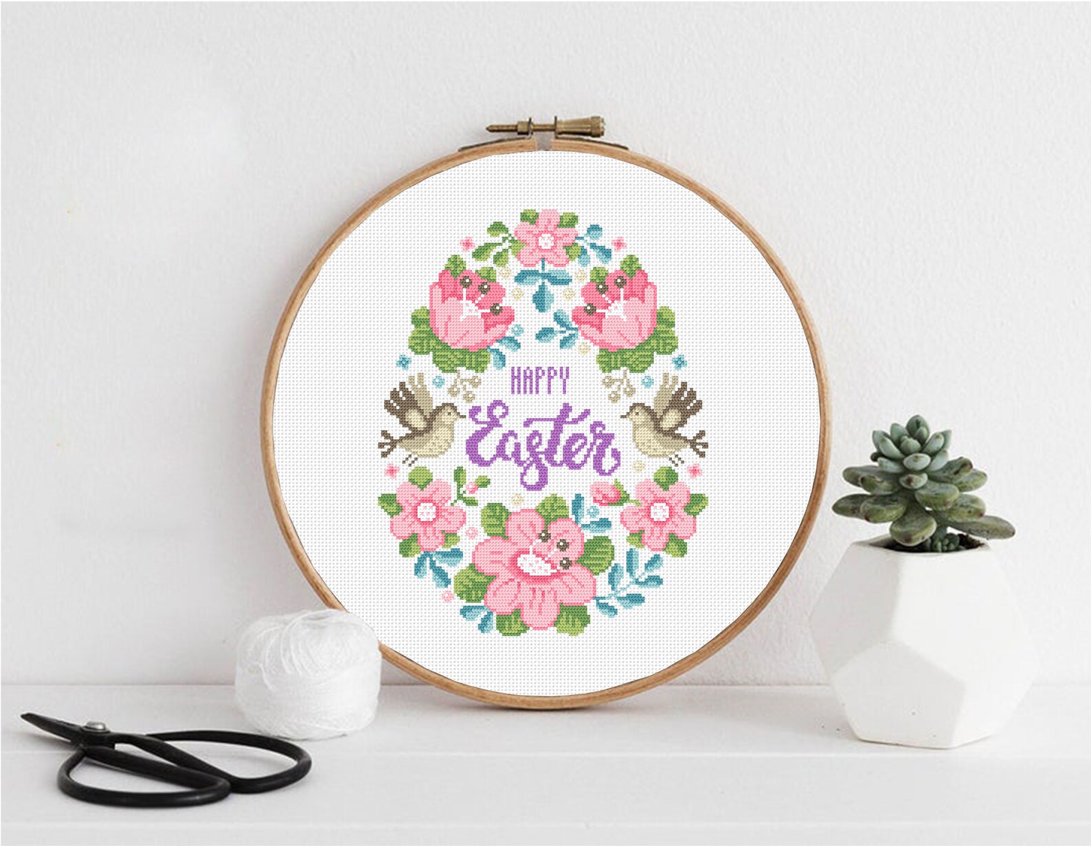 Floral Easter Egg Cross Stitch Pattern PDF Pastel Cross Stitch Happy ...
