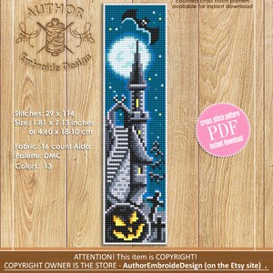 Halloween Bookmark Cross Stitch Pattern PDF Download Haunted House ...