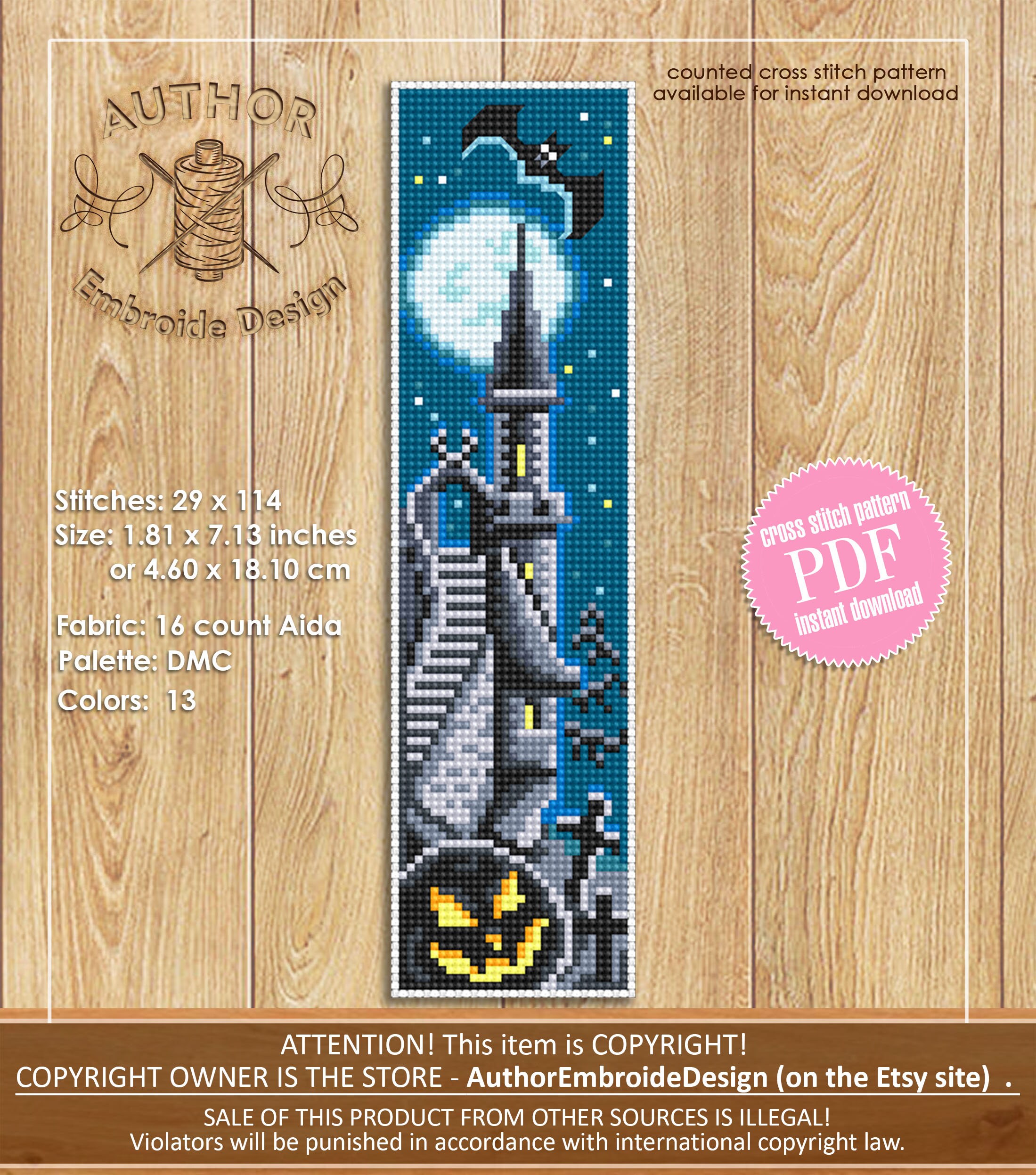 Halloween Bookmark Cross Stitch Pattern Digital PDF Modern - Etsy