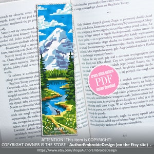 Banff national park bookmark cross stitch pattern PDF download Nature cross stitch chart, Digital bookmark pattern PDF Book lover gift #B224