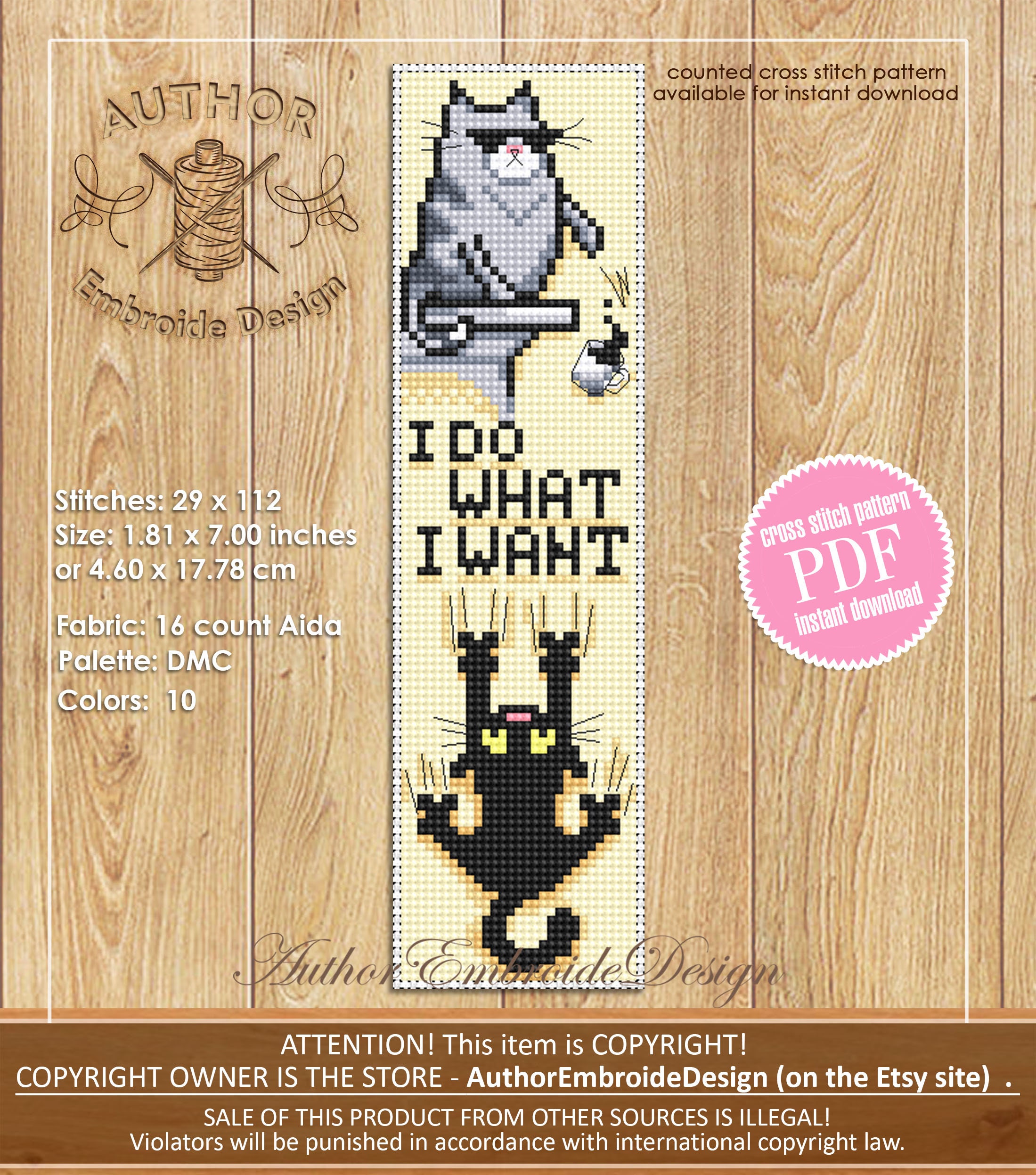 Cat Bookmark Cross Stitch Pattern Download PDF Black Cat Cross Stitch ...