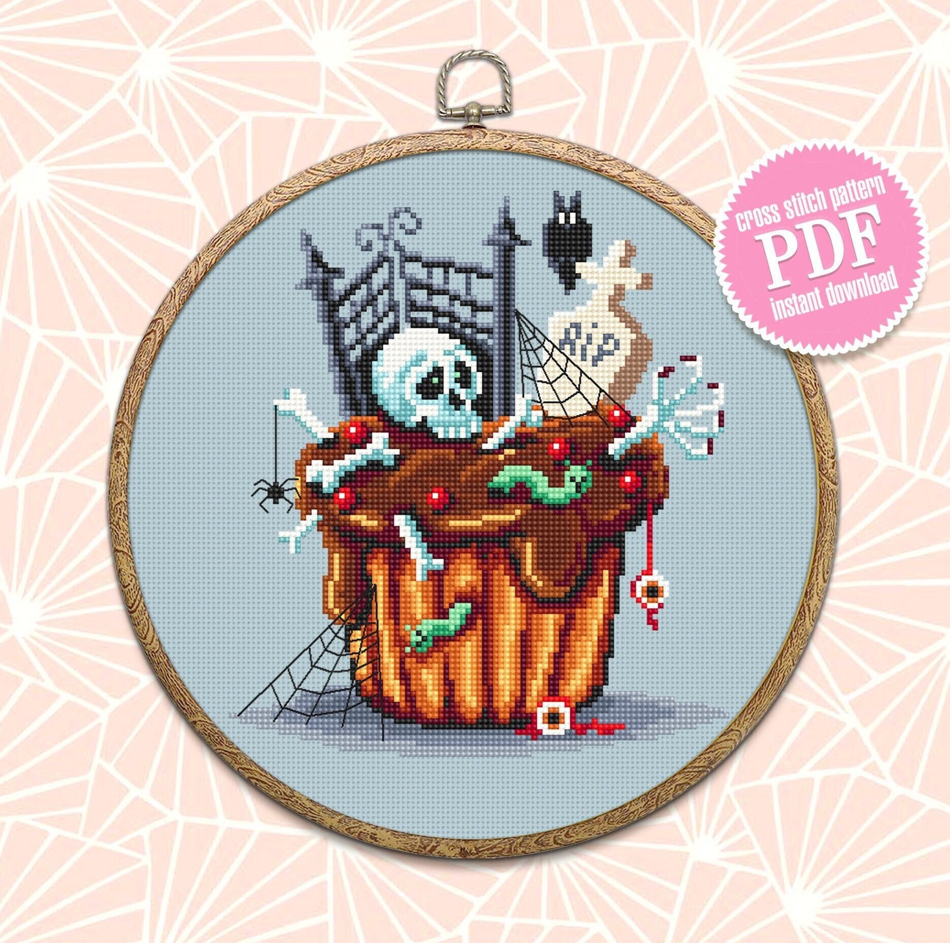 Halloween Cupcake Cross Stitch Pattern Download PDF Spooky Cross Stitch ...