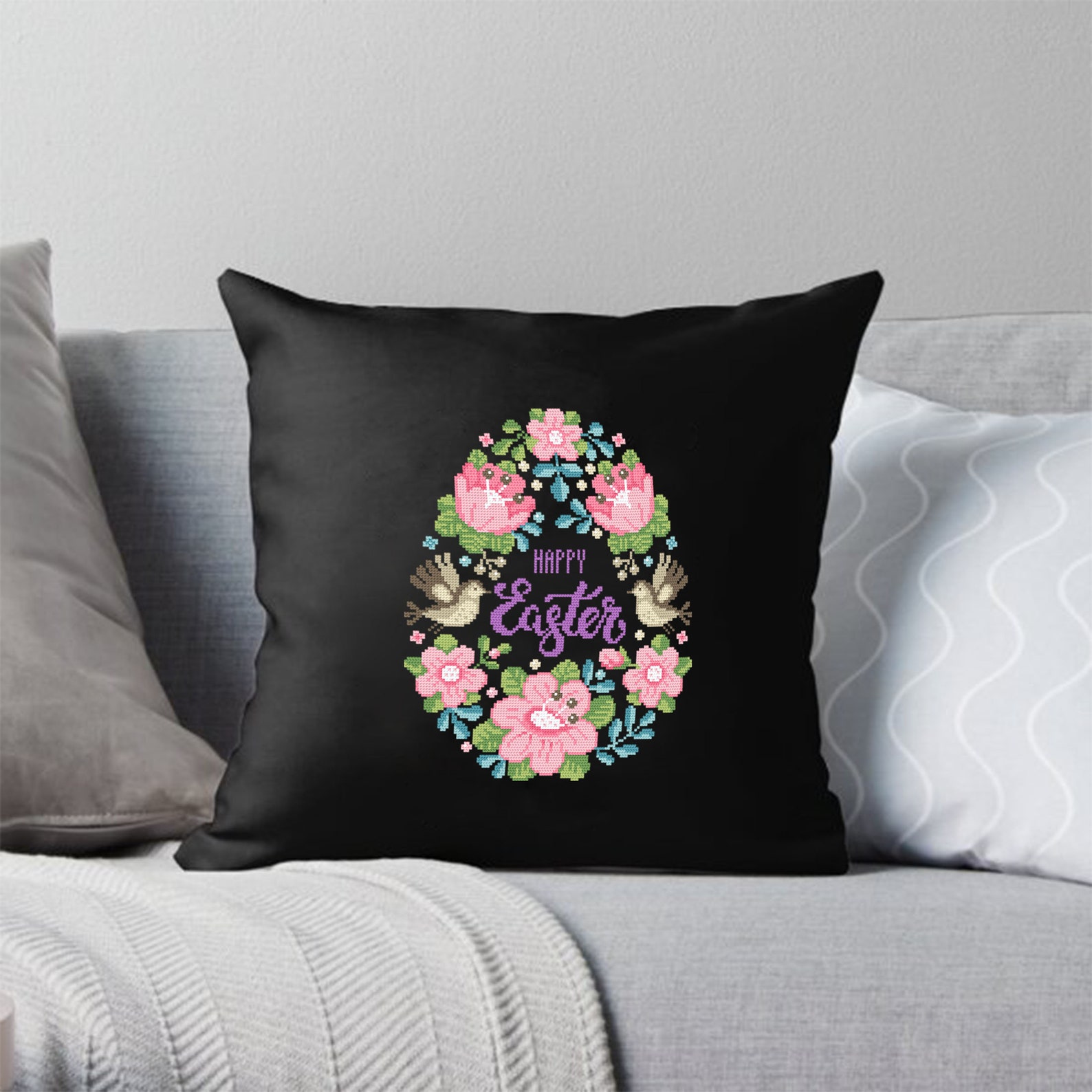 Floral Easter Egg Cross Stitch Pattern PDF Pastel Cross Stitch Happy ...