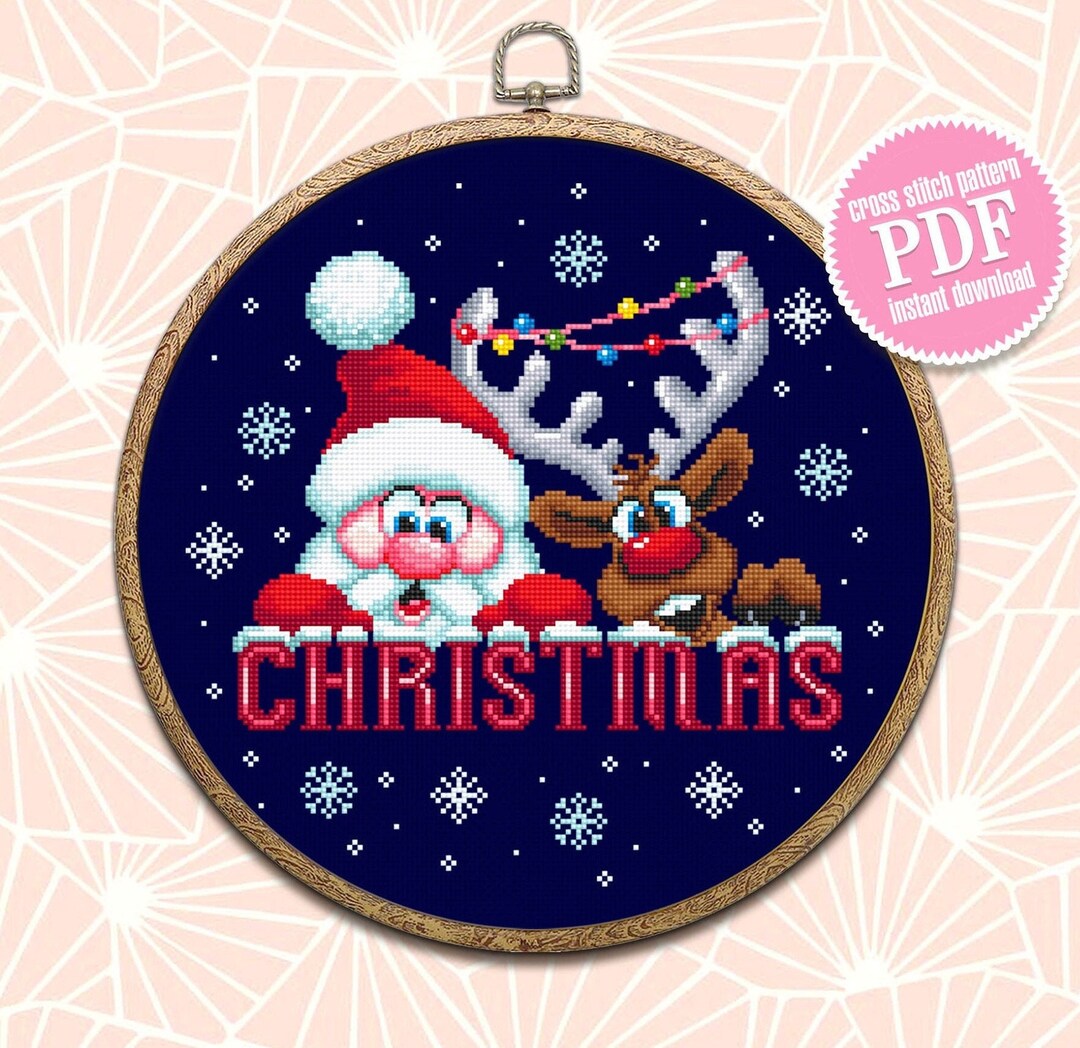 Christmas Santa and Reindeer Cross Stitch Pattern Download PDF Funny ...
