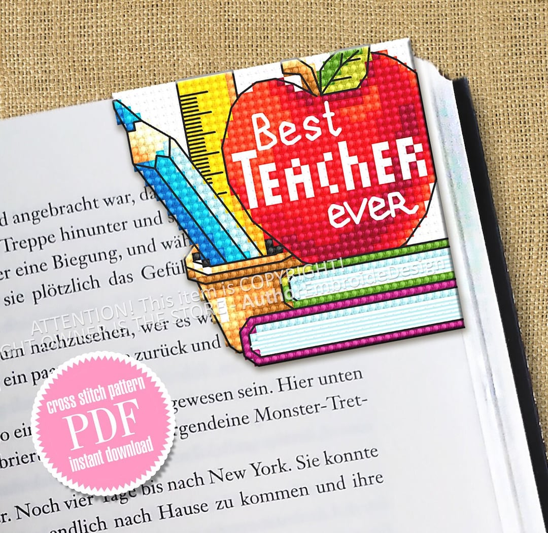 Corner Bookmark Cross Stitch Pattern Download PDF Best Teacher Ever ...