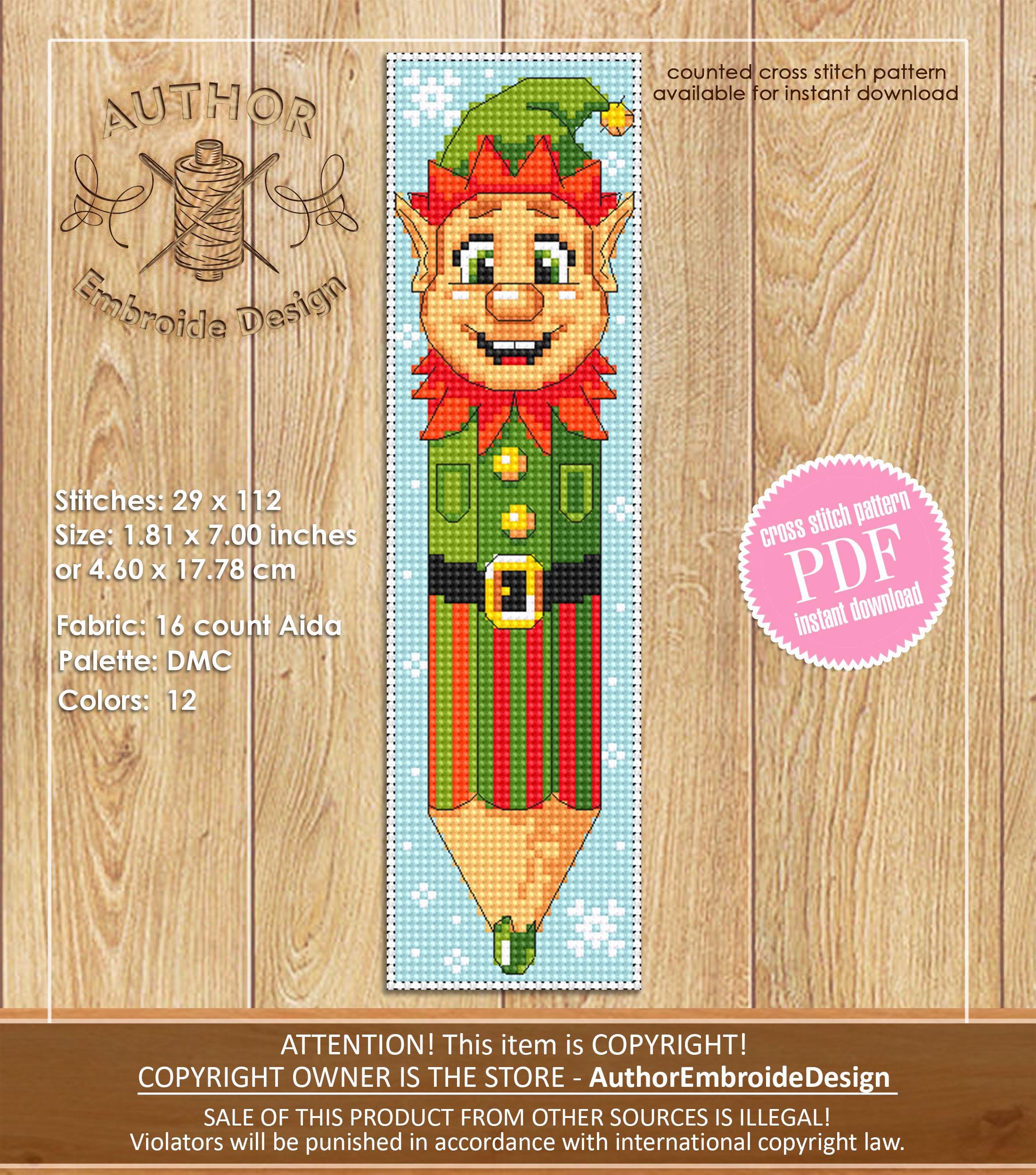 Christmas Teacher Bookmark Set Cross Stitch Pattern PDF Download Pencil ...