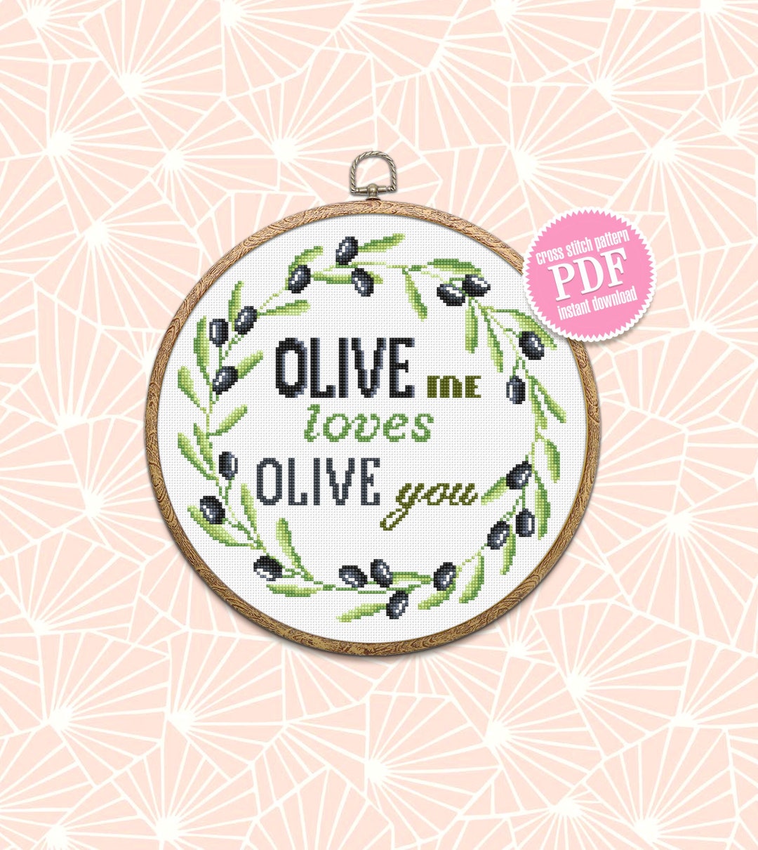 Olive Wreath Cross Stitch Pattern Digital PDF Floral Cross - Etsy