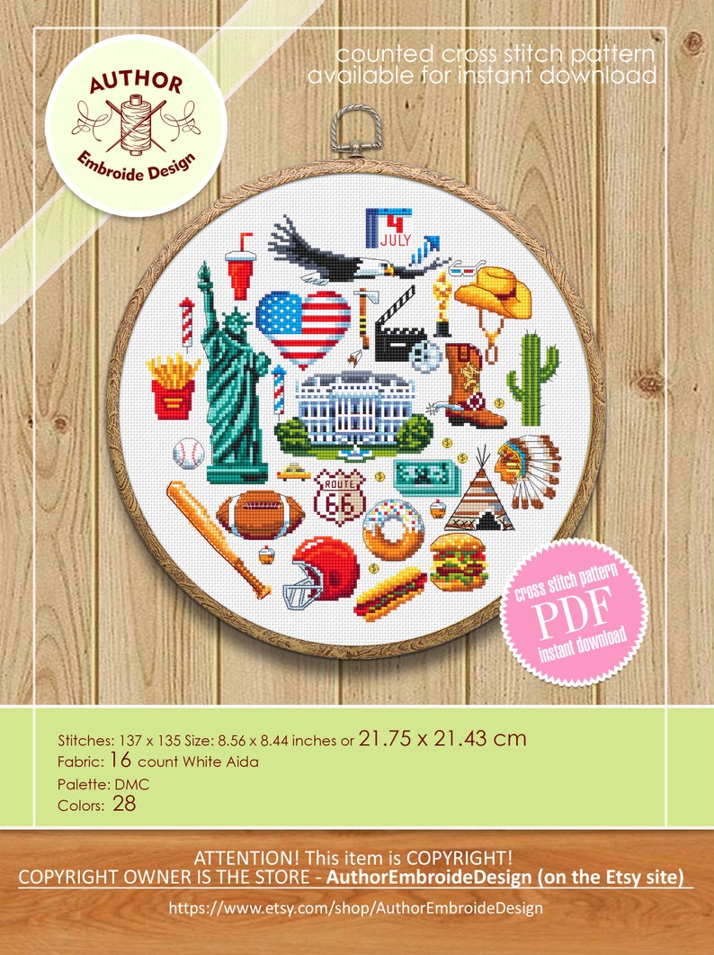 USA Cross Stitch Pattern Download PDF United States of America Etsy