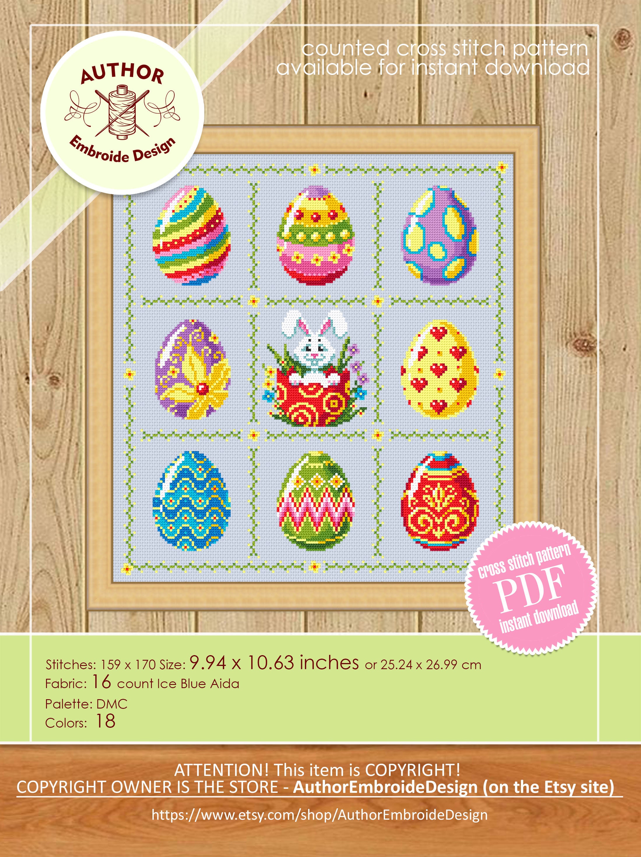 Easter Eggs Cross Stitch Pattern Download PDF Funny Easter Bunny Cross ...