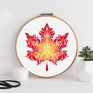 Maple Leaf Mandala Cross Stitch Pattern PDF Download Autumn Leaf Cross ...