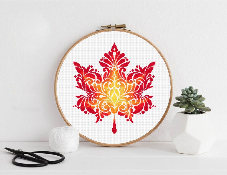 Maple Leaf Mandala Cross Stitch Pattern PDF Download Autumn Leaf Cross ...
