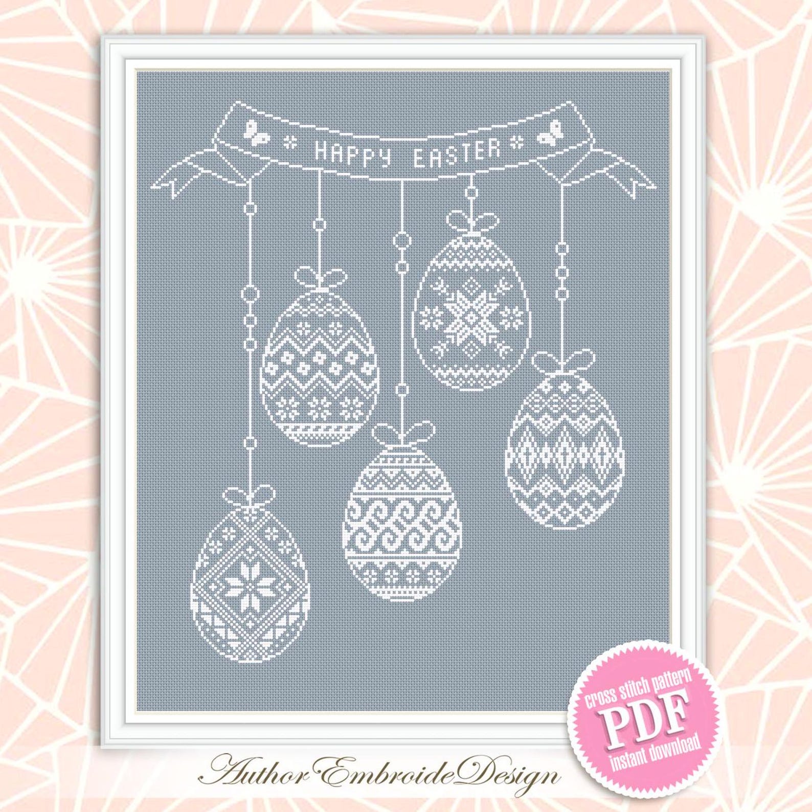 Easter Eggs Cross Stitch Pattern PDF Download Monochrome Sampler Cross ...
