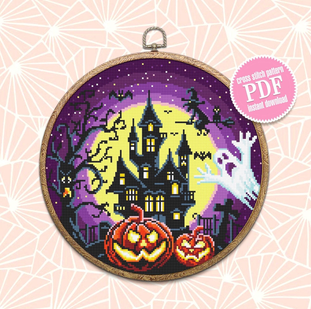 Halloween Cross Stitch Pattern Download PDF Spooky Haunted House Cross ...