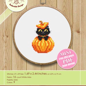 Set Halloween Cats Cross Stitch Pattern PDF Download Cute Black Cat ...