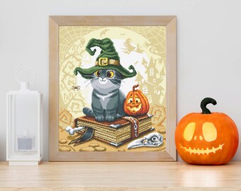 超歓迎された Cat Witch Halloween Cross Cute Download PDF Pattern Stitch フラワーアレンジメント