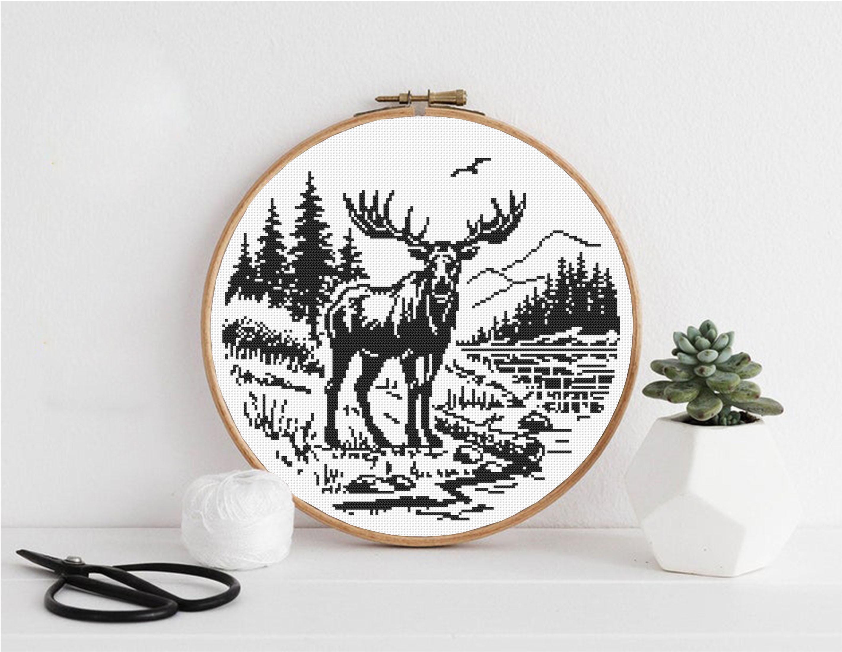 Woodcut Elk Cross Stitch Pattern PDF Download Deer Cross Stitch Chart ...
