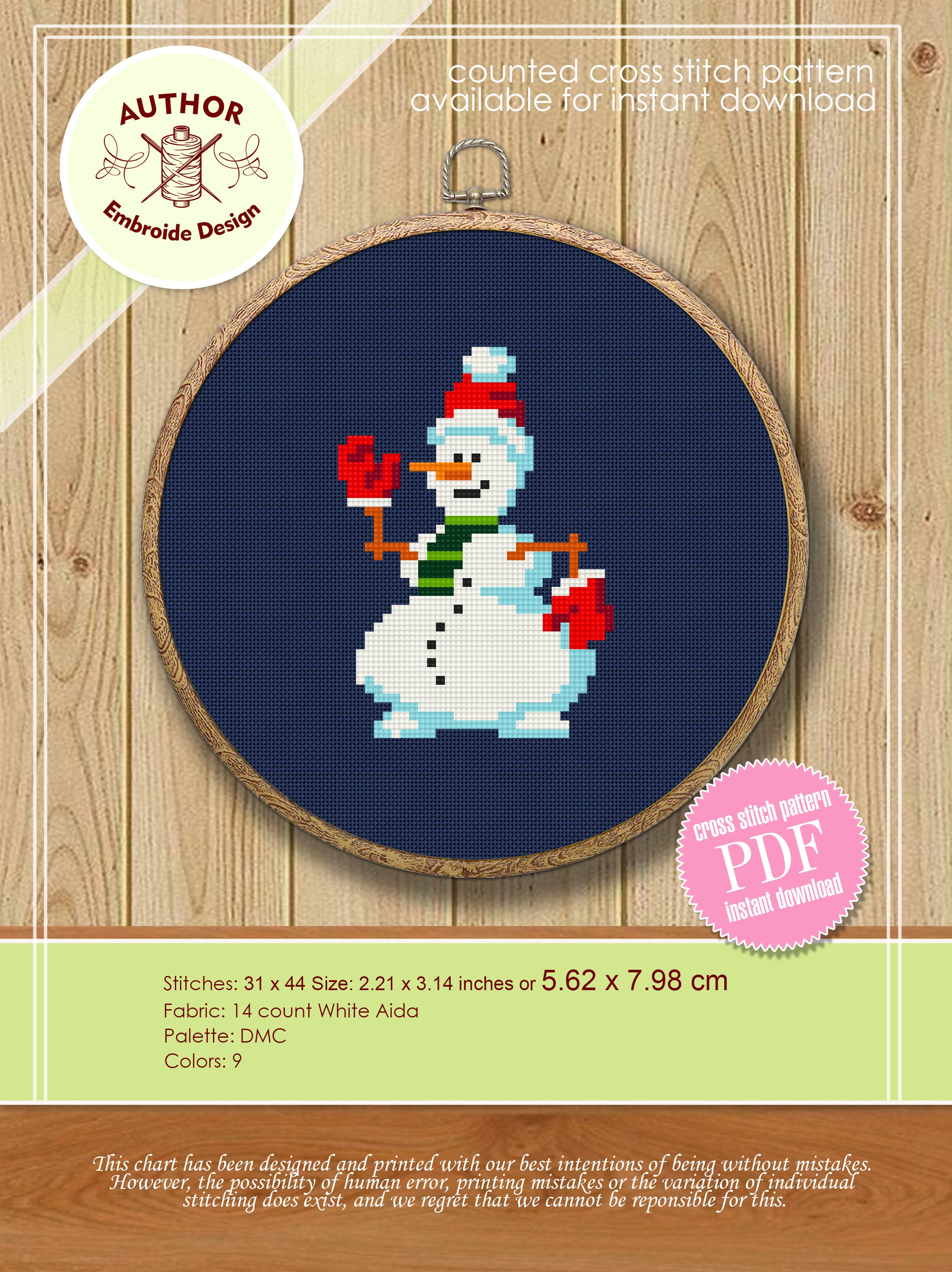 Christmas Set Cross Stitch Pattern Download PDF Small Snowman Hand ...