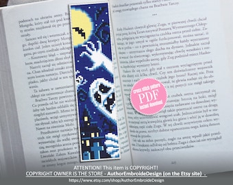 Halloween bookmark cross stitch pattern PDF download Ghost cross stitch chart, Handmade bookmark pattern digital, Spooky Haunted house #B44