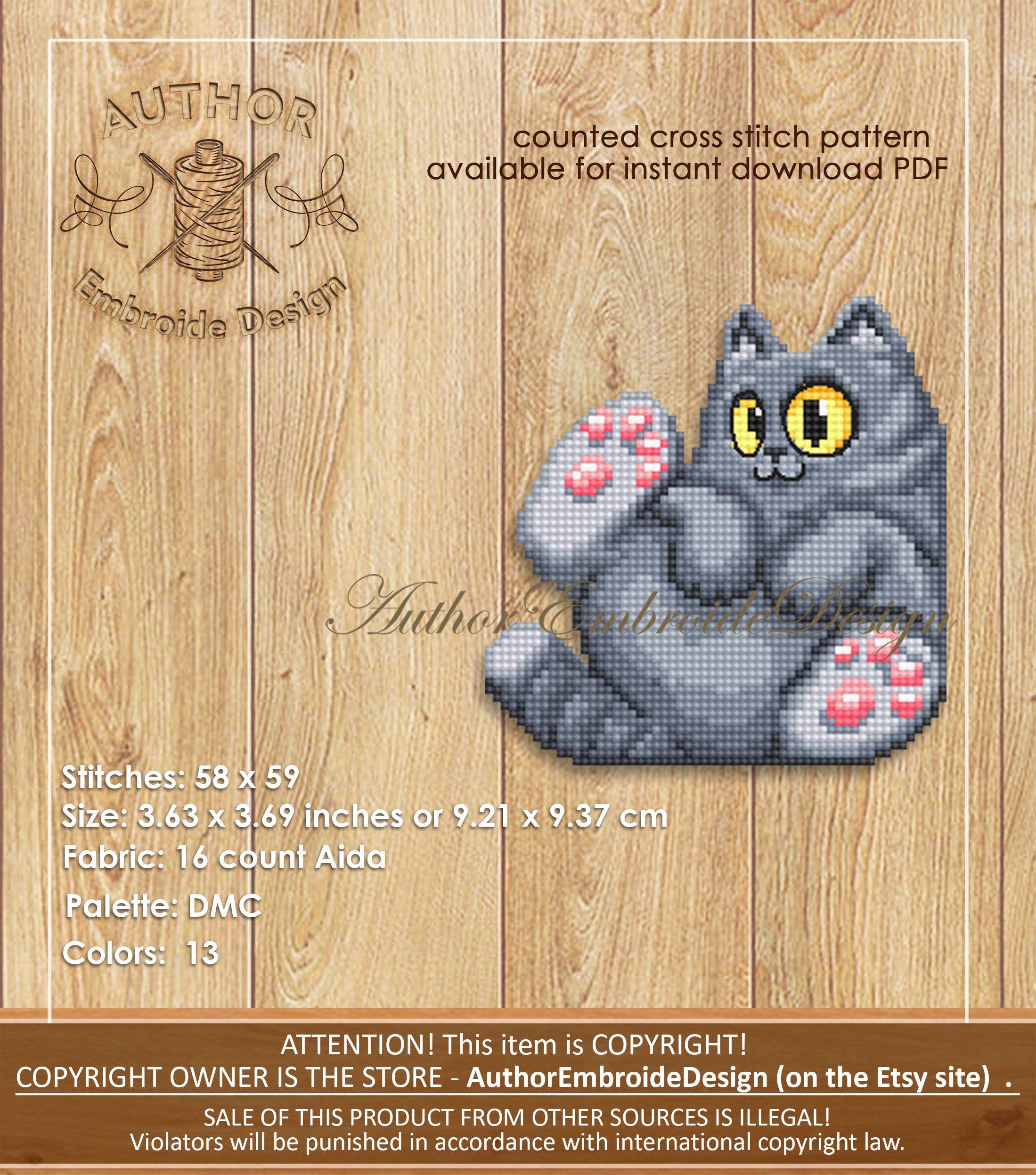 Gray Cat Corner Bookmark Cross Stitch Pattern Download PDF Cat Cross ...