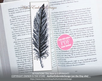 Black feather bookmark cross stitch pattern PDF download Feather cross stitch chart, Simple bookmark pattern digital PDF Bird bookmark #B294