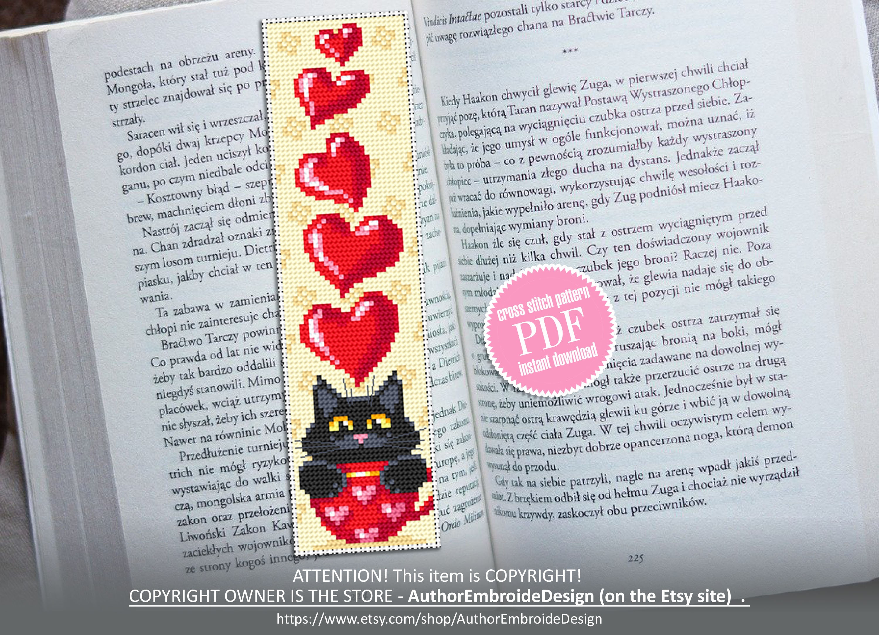 Bookmark Cross Stitch Pattern Modern Reading Cat Pattern Easy Counted Cross  Stitch Book Mark PDF Cat & Bookcase Xstitch Pattern 