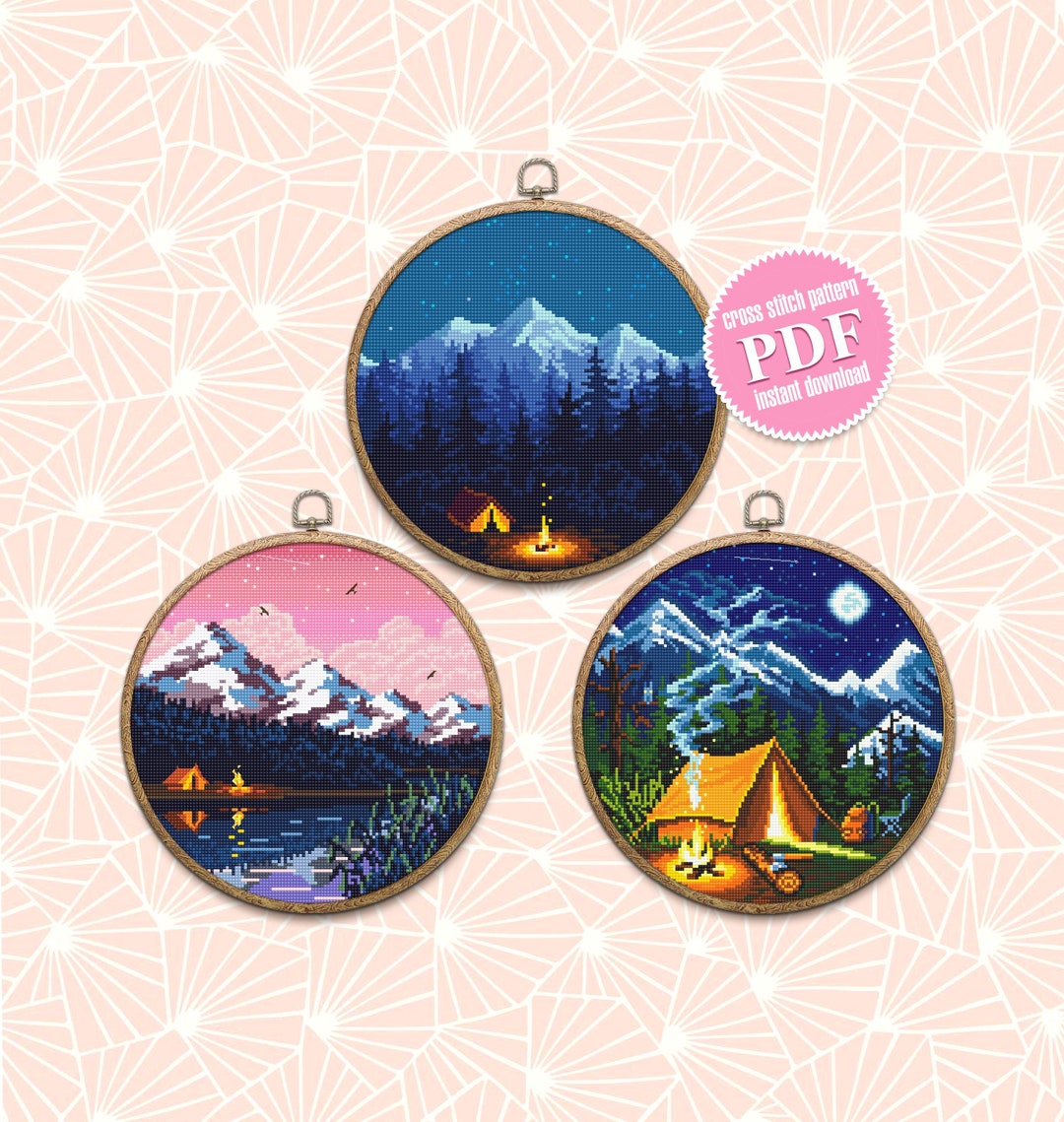 Set Nature Cross Stitch Pattern Download PDF Mountain Landscape Cross ...