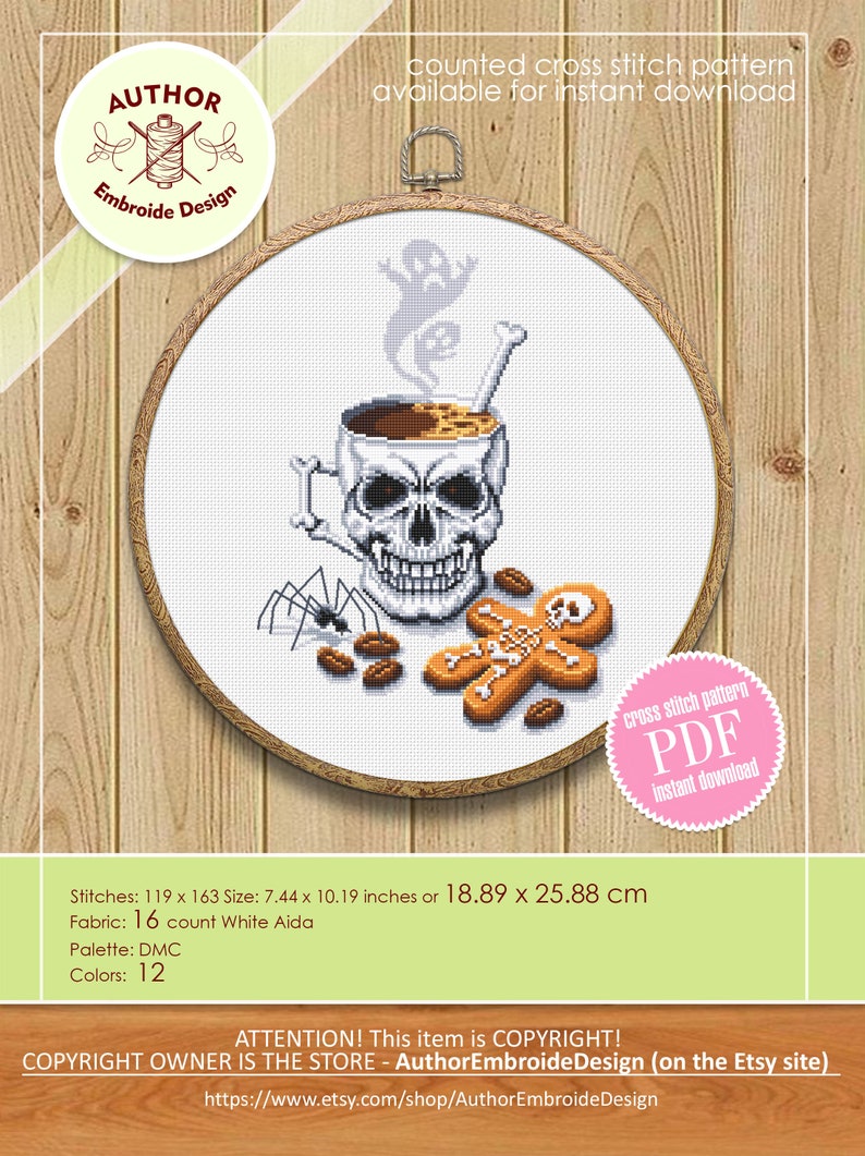 Halloween Coffee Mug Cross Stitch Pattern Download PDF Gothic - Etsy