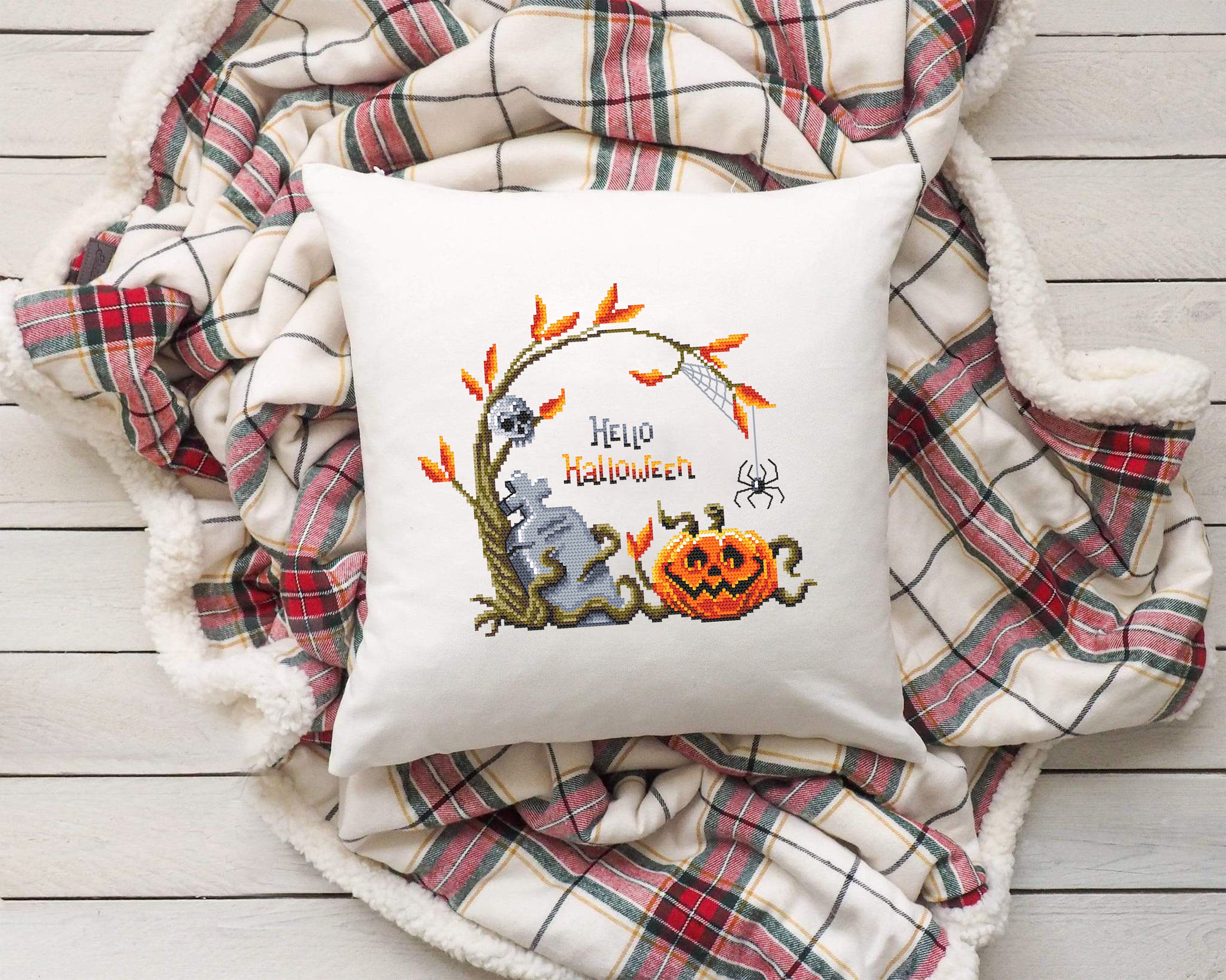 Hello Halloween Cross Stitch Pattern Download PDF Pumpkin Cross Stitch ...