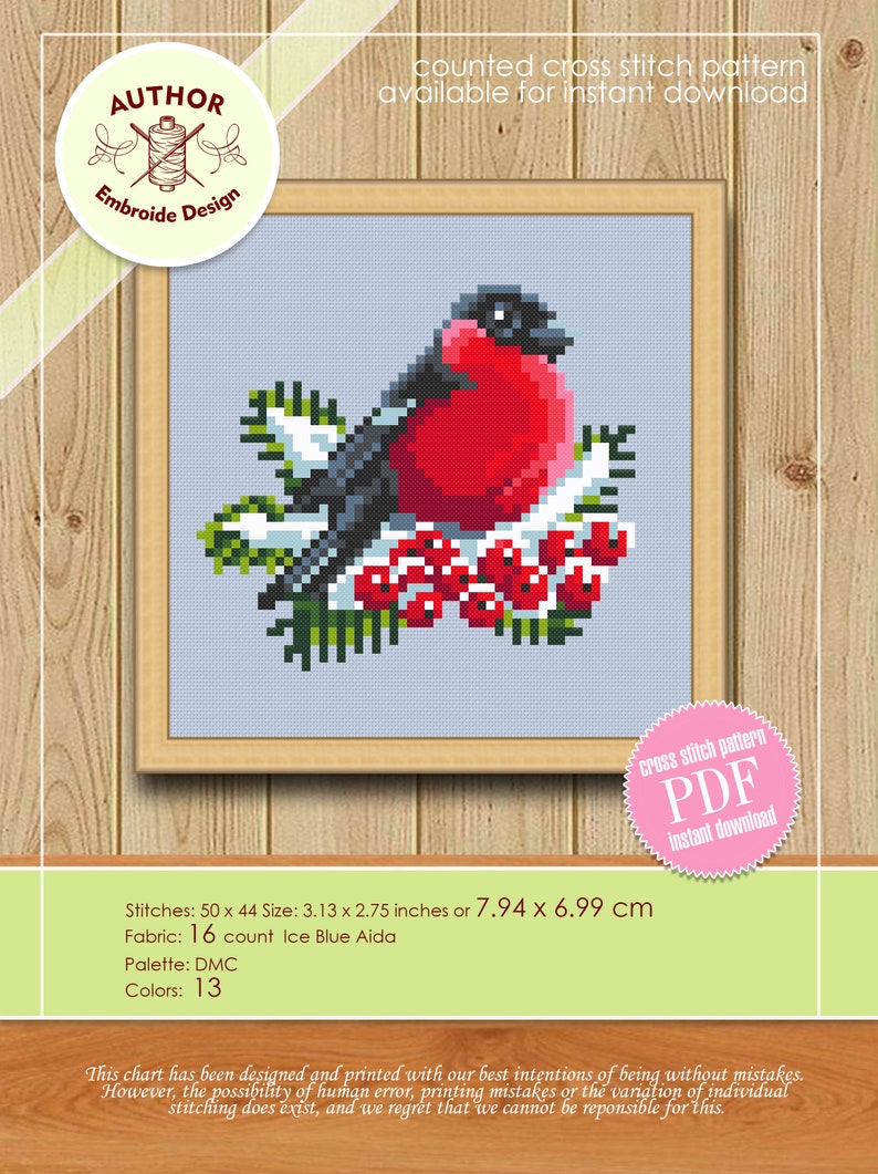 Red Birds Cross Stitch Pattern Download PDF Small Christmas Etsy