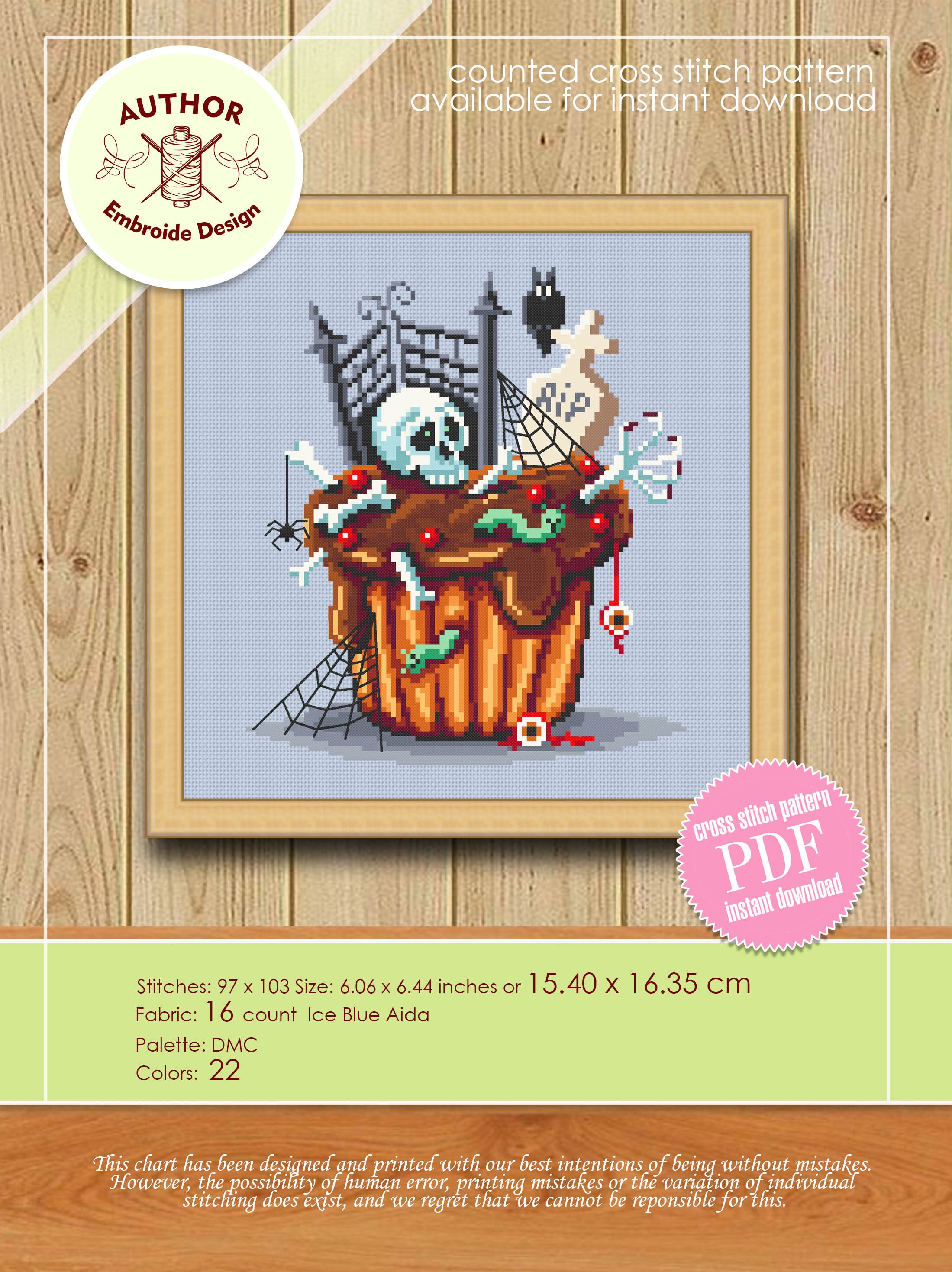 Halloween Cupcake Cross Stitch Pattern Download PDF Spooky Cross Stitch ...