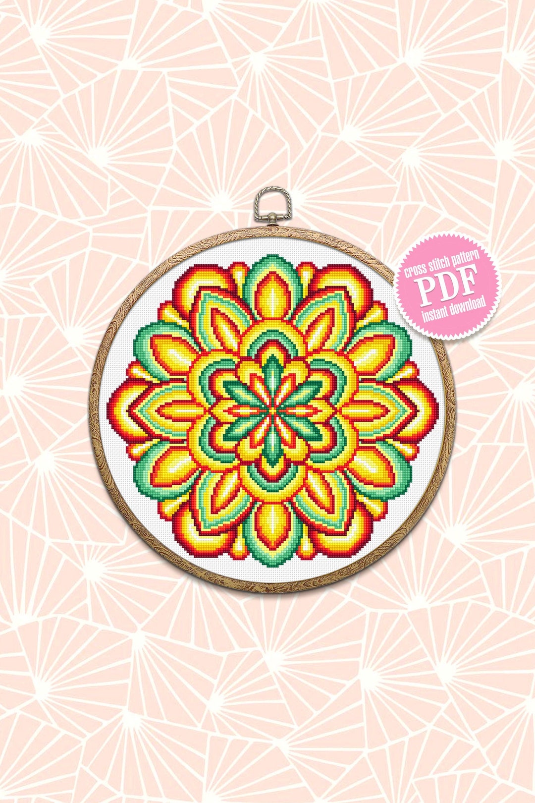 Colorful Mandala Cross Stitch Pattern Download PDF Easy - Etsy