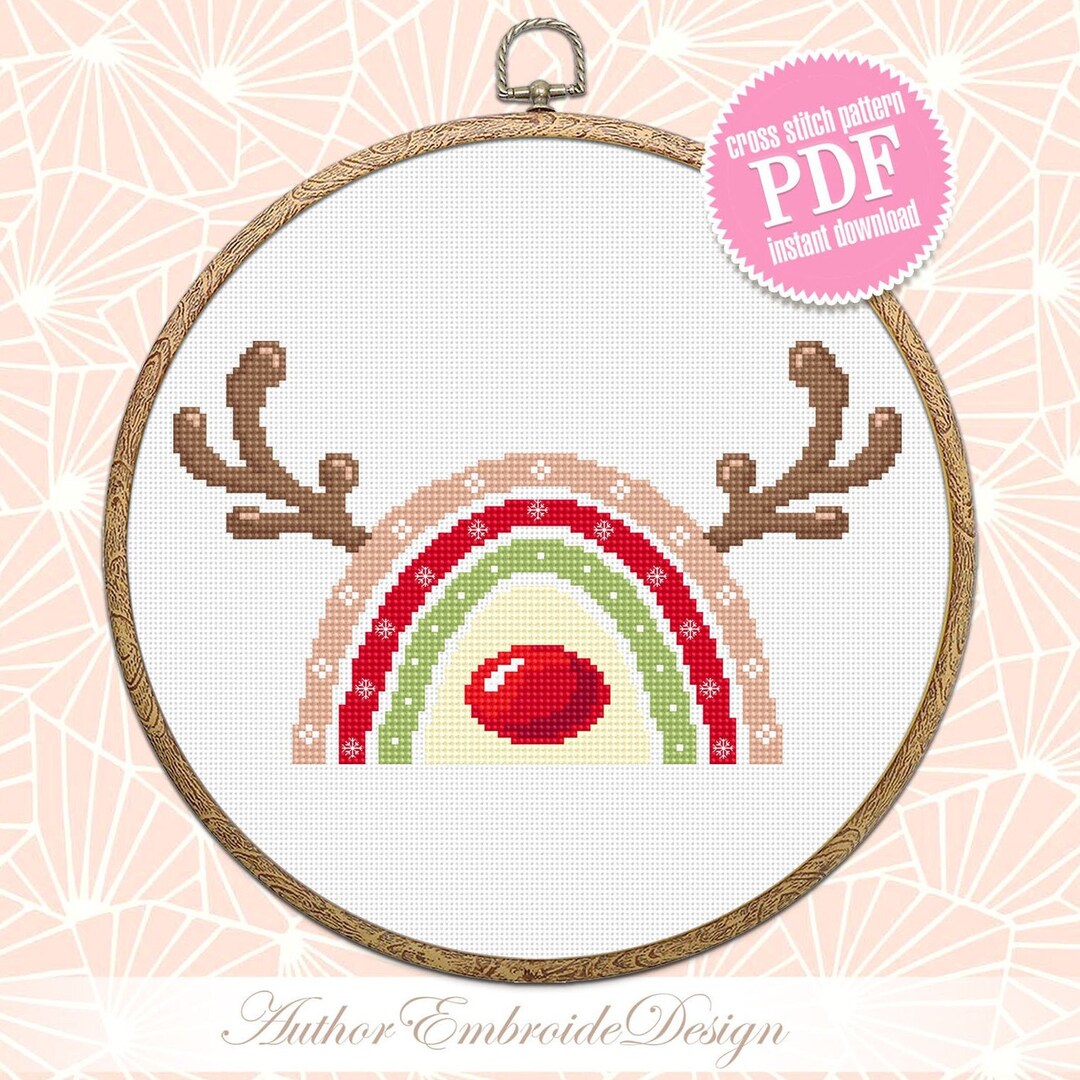 Christmas Rainbow Reindeer Cross Stitch Pattern PDF Download Rainbow ...