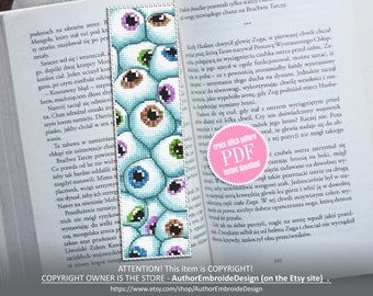 Many eyes bookmark cross stitch pattern PDF download Creepy eyes cross stitch chart, Gothic handmade bookmark pattern digital PDF #B159