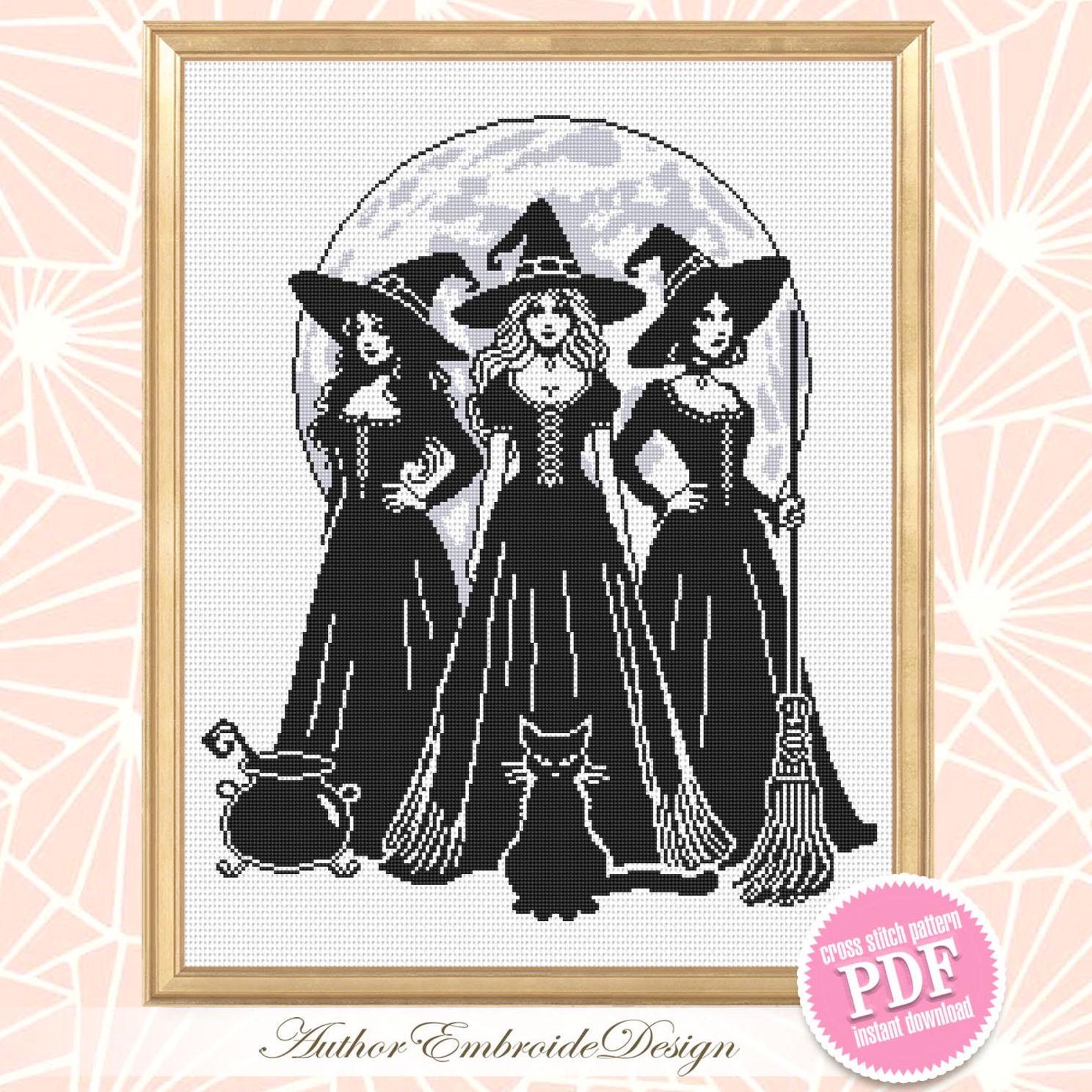 Halloween Witches Cross Stitch Pattern PDF Download Witchy Cross Stitch ...