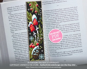 Christmas mushroom bookmark cross stitch pattern PDF download Magic mushroom cross stitch chart Christmas bookmark pattern digital PDF #B203