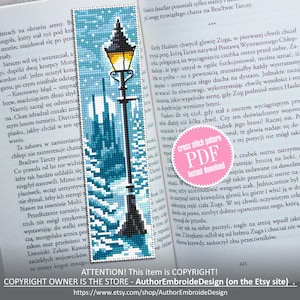 Winter bookmark cross stitch pattern PDF download Magic handmade bookmark digital PDF, Wizard world, Fairy Lamp post cross stitch #B146