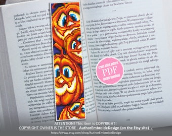 Halloween bookmark cross stitch pattern download PDF Handmade bookmark Pumpkin beginner stitch Kawaii Halloween digital Book lover gift #B57
