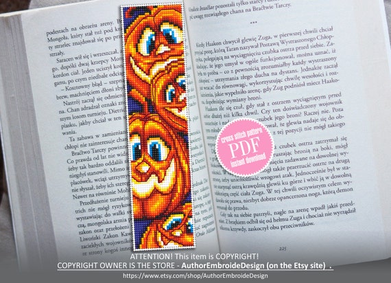Halloween bookmark cross stitch pattern download PDF Handmade bookmark Pumpkin beginner stitch Kawaii Halloween digital Book lover gift #B57
