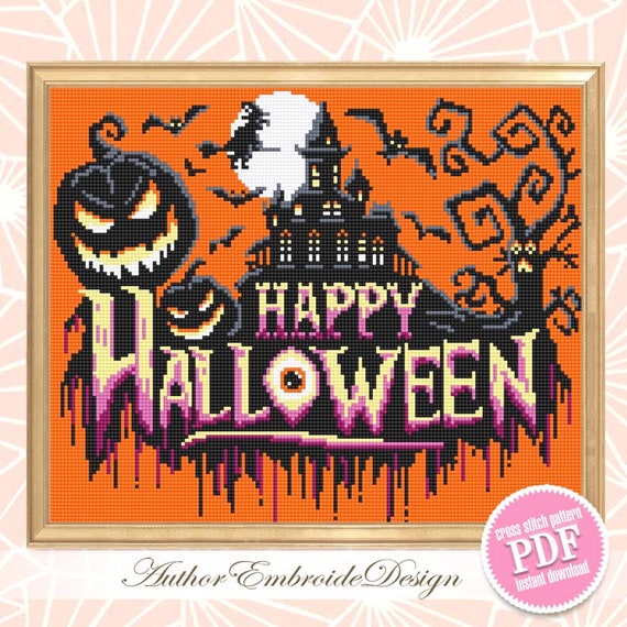 ハッピーハロウィーンのクロスステッチパターンのダウンロード PDF