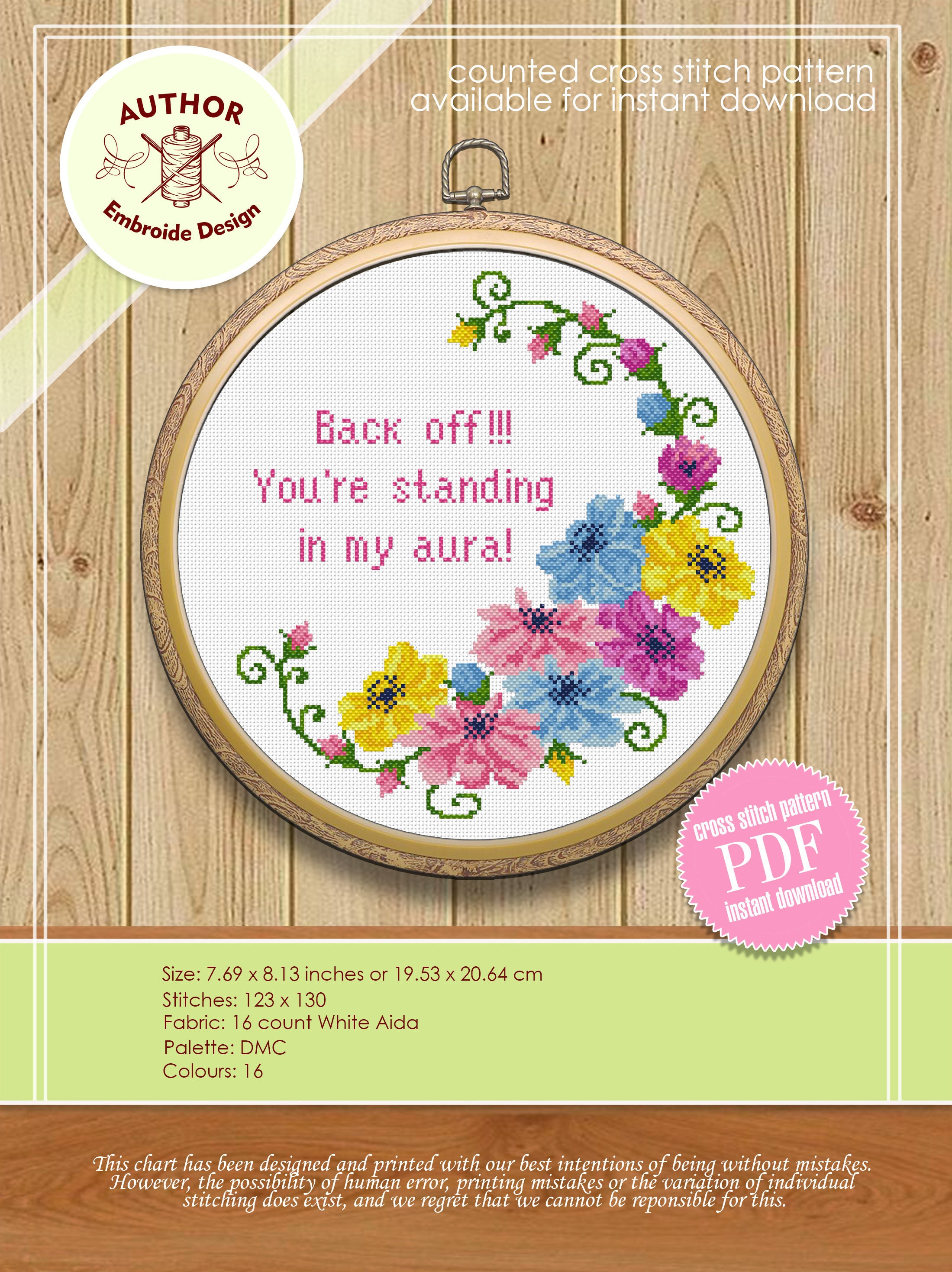 Funny Framed Quote Cross Stitch Pattern PDF Floral Frame Cross Stitch ...