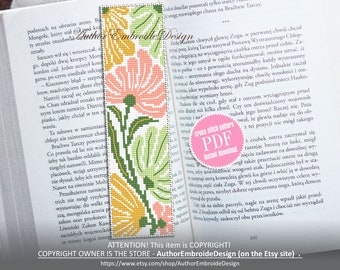 Abstract flowers bookmark cross stitch pattern PDF download Boho flowers cross stitch chart, Modern bookmark pattern digital PDF #B303