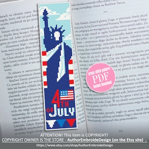 Bookmark USA cross stitch pattern digital PDF Handmade bookmark 4th of July embroidery beginners Instant download Independence Day #B20
