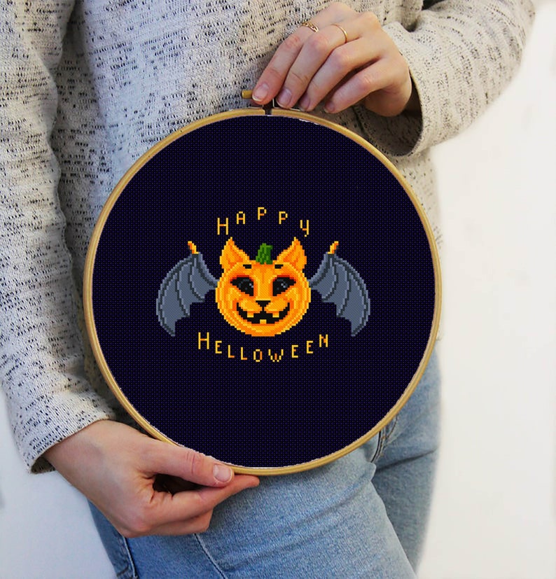 Happy Halloween Cross Stitch Pattern Download PDF Kawaii Halloween Cat ...