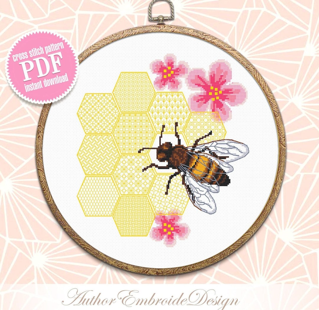 Bee and Honeycomb Cross Stitch Pattern PDF Instant Download Honey Bee ...