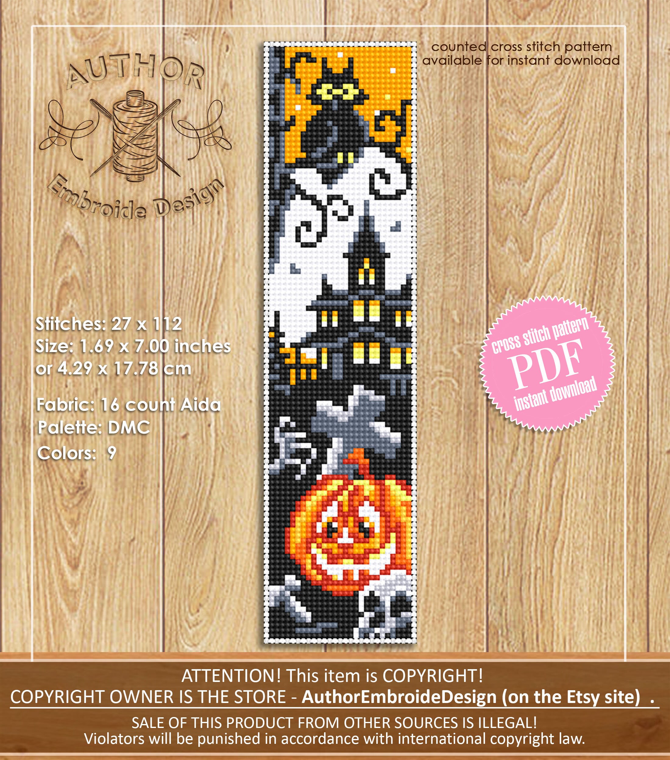 Halloween Bookmark Set Cross Stitch Pattern Download PDF Handmade ...