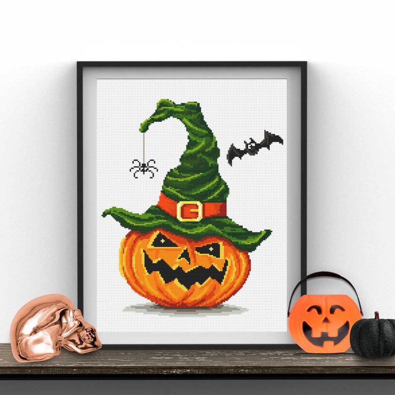 Halloween Pumpkin Cross Stitch Pattern PDF Download Witch Hat Cross ...