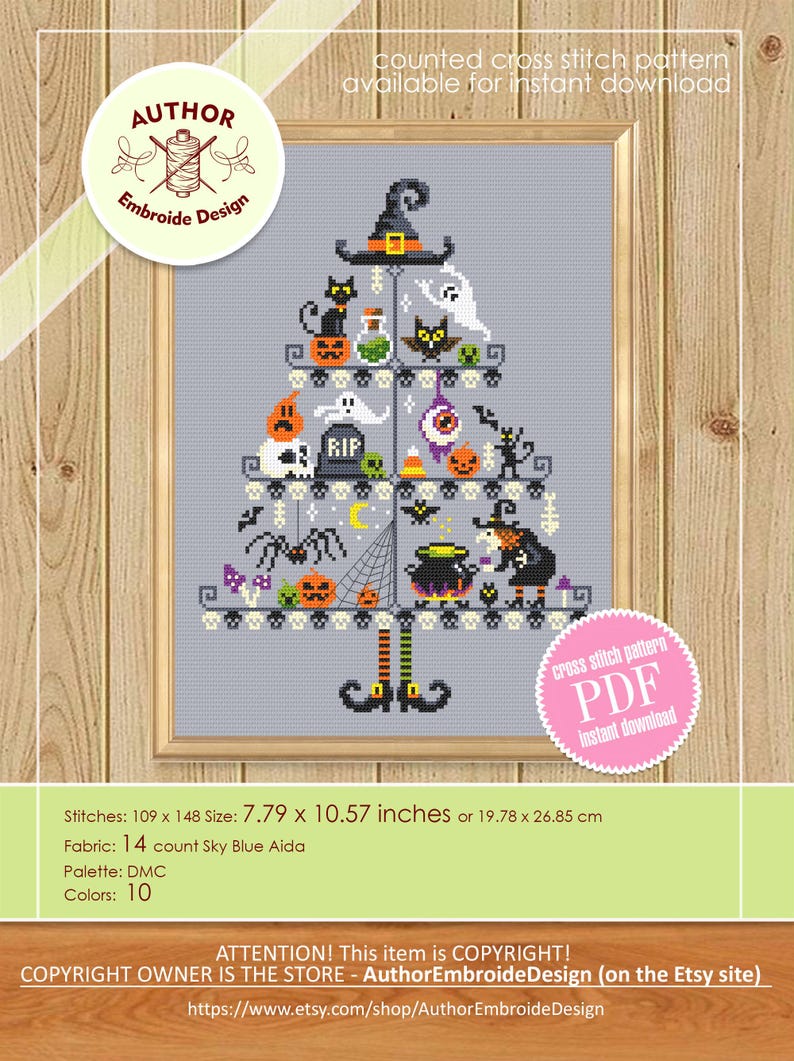 Halloween Christmas Tree Cross Stitch Pattern PDF Download Witch Cross ...