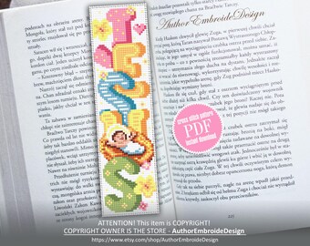 Christian bookmark cross stitch pattern PDF download Baby Jesus cross stitch chart, Religious Christmas bookmark pattern digital PDF #B566